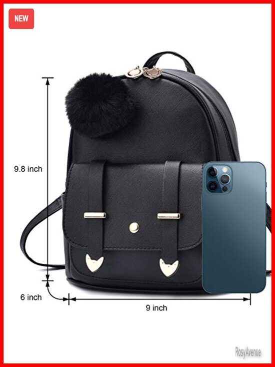 Mini PU Leather Backpack Purse with Pompom Pendant by IHAYNER main image 4